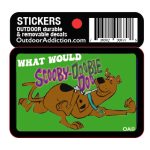 What would Scooby doobie doo? 2.5 x 1.5 inches cell phone sticker Mark your cell phone or any other item with these great designs sized perfectly for items like computers especially cell phones but works on bigger items like your car too! Dimensions: 2.5" x 1.5 inch -Printed vinyl -Outdoor durable and ultra removable -Waterproof
